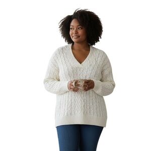 Vintage Talbots Cream Cable Knit V-Neck Sweater Top Size X